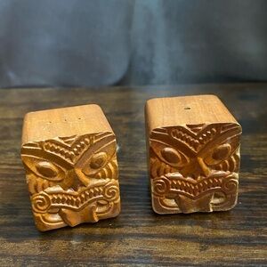 Koruru Hand Carved Face Wooden Salt and Pepper Shakers Made in New Zealand